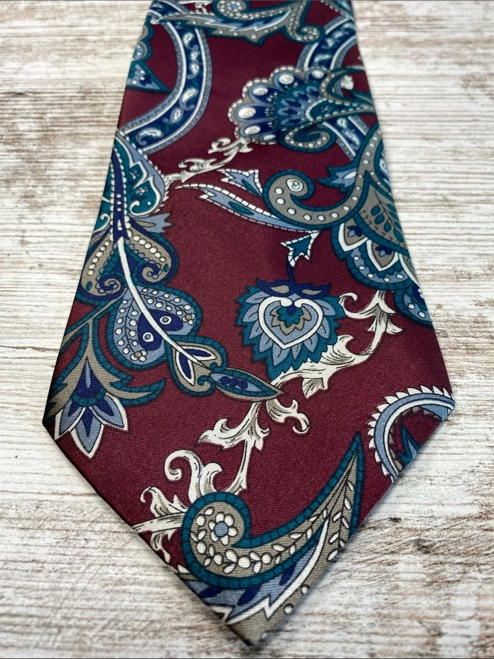 Vintage American Edition Collection Clip-on Tie Burgundy Blue Paisley Retro 18.5